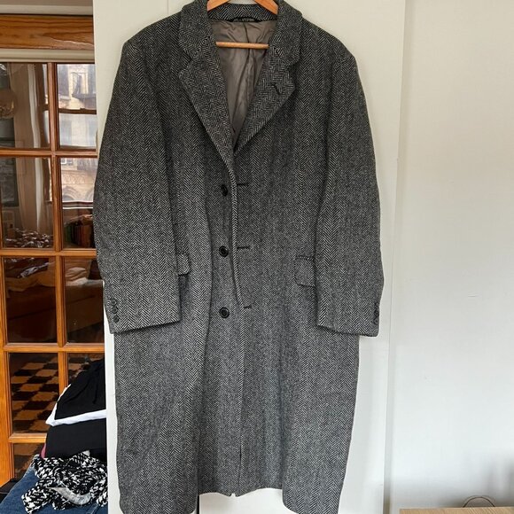 HERRINGBONE WOOL TRENCHCOAT - Picture 1 of 5